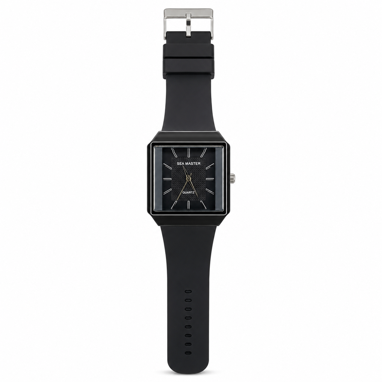 Square Dial Quartz Watch for Men – Silver-Tone Case & Grey Silicone Strap