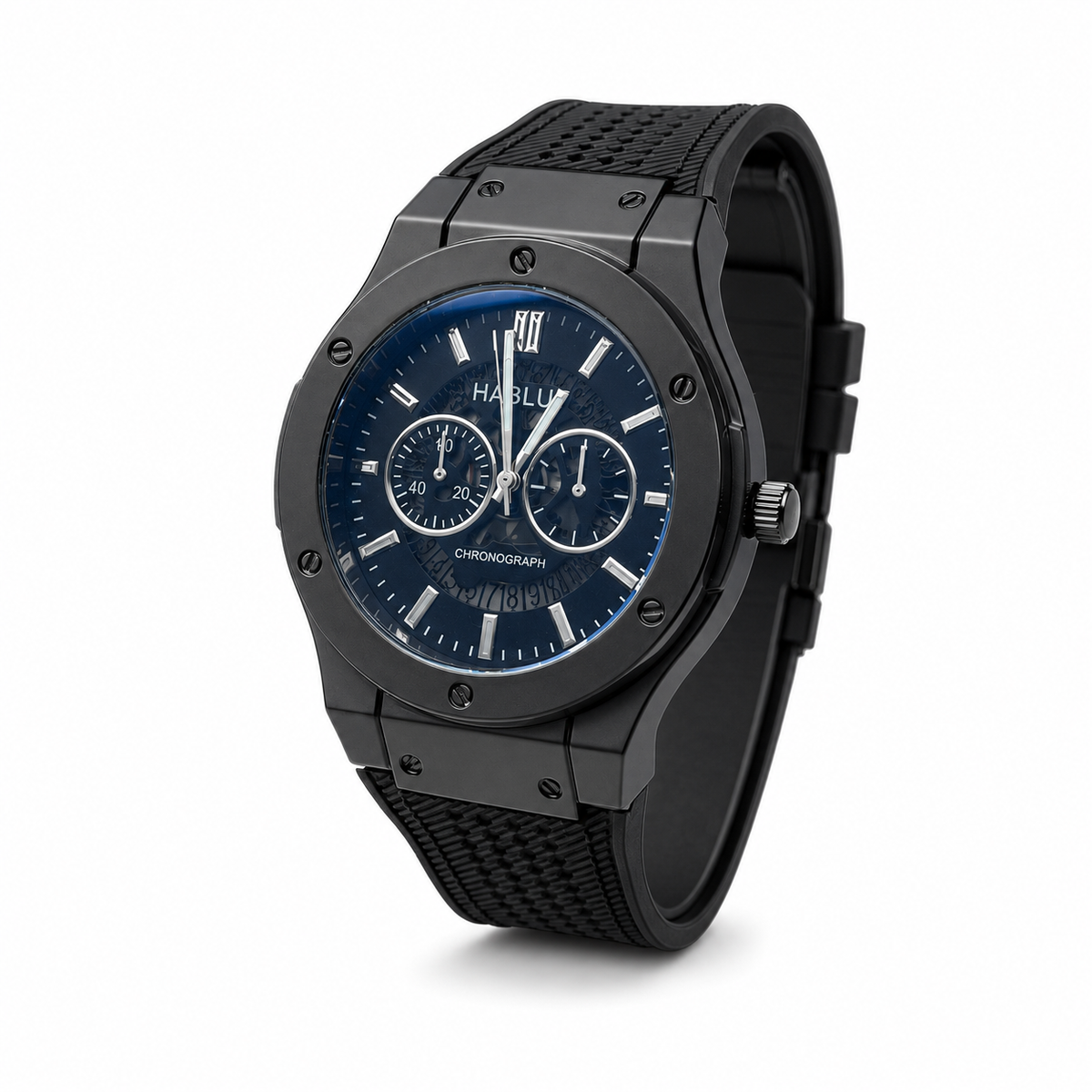 VELMONT Noir Edge Men’s Chronograph-Style Watch – Silver Dial, Gunmetal Case & Textured Strap