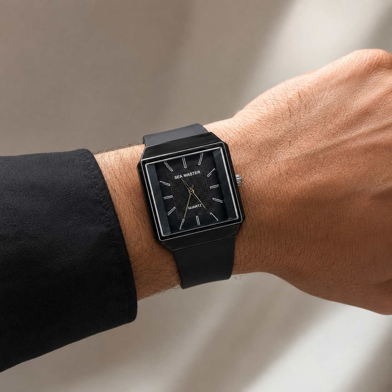 Square Dial Quartz Watch for Men – Silver-Tone Case & Grey Silicone Strap
