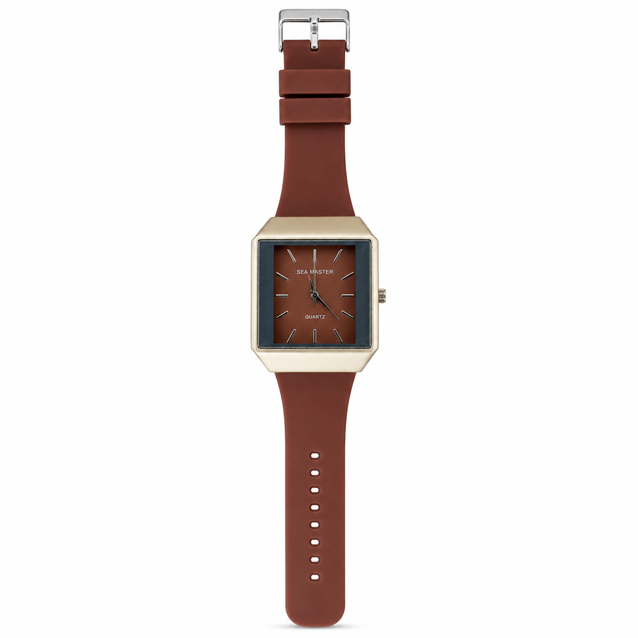 Square Dial Quartz Watch for Men – Silver-Tone Case & Grey Silicone Strap
