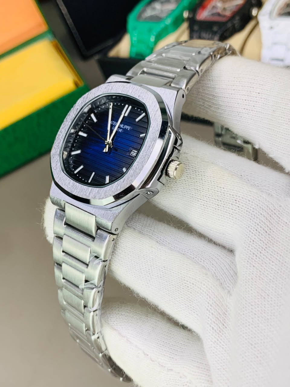 Nautilus Style Stainless Steel Watch – Blue Dial