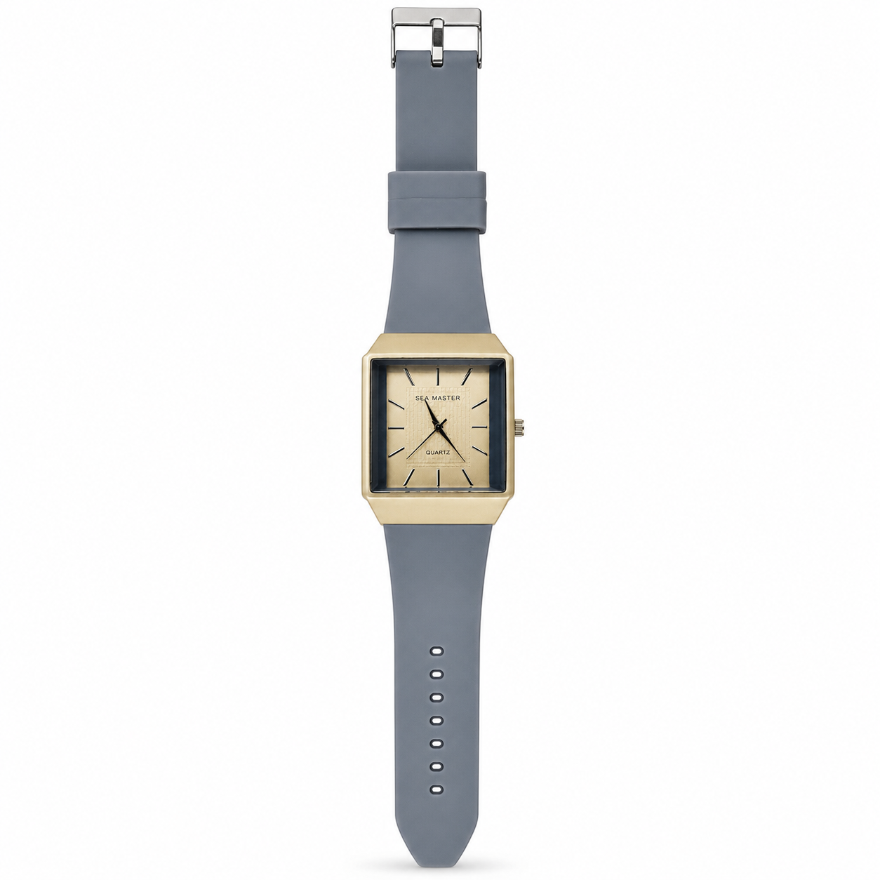 Square Dial Quartz Watch for Men – Silver-Tone Case & Grey Silicone Strap