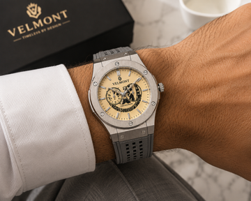 VELMONT Noir Edge Men’s Chronograph-Style Watch – Silver Dial, Gunmetal Case & Textured Strap